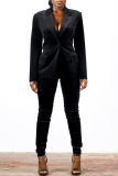 Blue Street Solid Patchwork Turndown Collar Long Sleeve Two Pieces