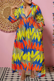 Colour Casual Vintage Buttons Printing Turndown Collar Shirt Dress Dresses