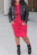 Red Casual Solid Patchwork Slit Hooded Collar Long Sleeve Dresses