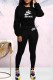 Black Casual Print Letter O Neck Long Sleeve Two Pieces