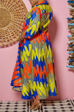 Colour Casual Vintage Buttons Printing Turndown Collar Shirt Dress Dresses