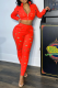 Tangerine Red Sexy Solid Ripped Turndown Collar Long Sleeve Two Pieces