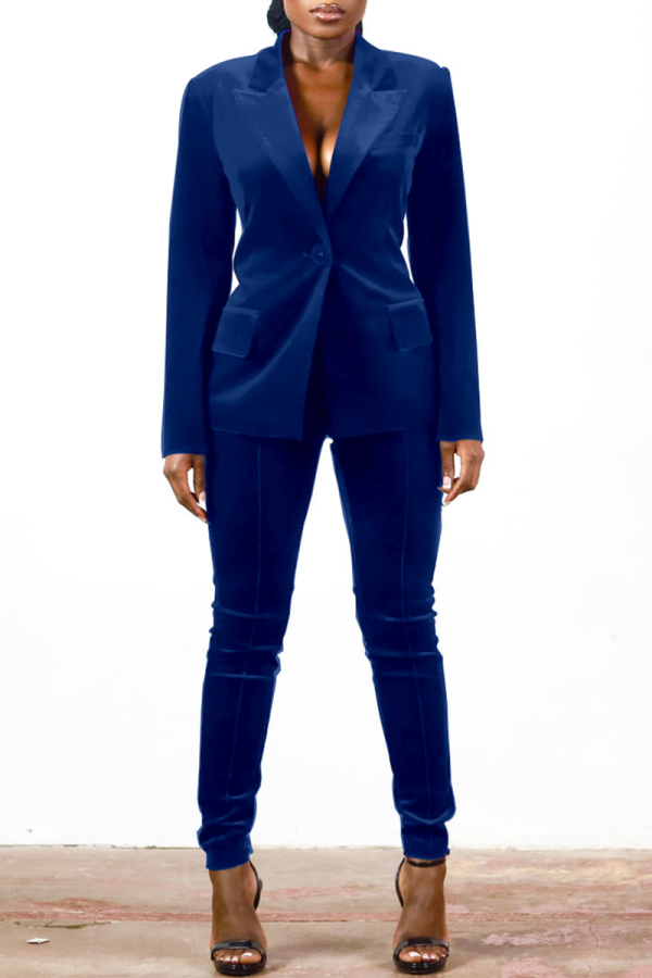 Blue Street Solid Patchwork Turndown Collar Long Sleeve Two Pieces