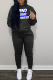 Black Street Print Letter Hooded Collar Long Sleeve Two Pieces