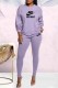 Light Purple Casual Print Letter O Neck Long Sleeve Two Pieces