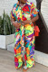 Multicolor Casual Print Patchwork Turndown Collar Regular Jumpsuits