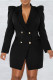 Black Casual Solid Patchwork Turn-back Collar Long Sleeve Dresses