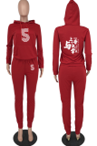 Red Casual Print Patchwork Hooded Collar Long Sleeve Two Pieces