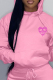 Pink Casual Print Patchwork Hooded Collar Tops