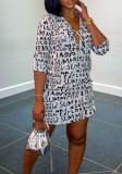 Black And White Casual Letter Chains Turndown Collar Dresses