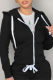 Black Street Solid Zipper Hooded Collar Tops