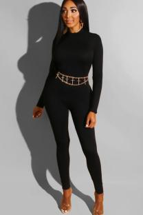 Black street Fashion zipper Solid Long Sleeve O Neck