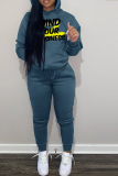 Pink Street Print Letter Hooded Collar Long Sleeve Two Pieces