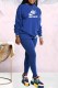 Blue Casual Print Letter O Neck Long Sleeve Two Pieces