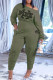 Light Green Casual Letter Print Patchwork Oblique Collar Long Sleeve Two Pieces