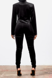 Blue Street Solid Patchwork Turndown Collar Long Sleeve Two Pieces