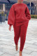 Red Casual Solid Patchwork O Neck Long Sleeve Two Pieces