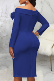 Blue Street Solid Patchwork Off the Shoulder Pencil Skirt Dresses