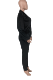 Blue Street Solid Patchwork Turndown Collar Long Sleeve Two Pieces