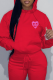 Red Casual Print Patchwork Hooded Collar Tops