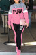 Pink Casual Letter Print Patchwork Hooded Collar Long Sleeve Two Pieces