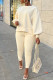 Cream White Casual Solid Patchwork O Neck Long Sleeve Two Pieces
