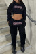 Black Casual Letter Print Patchwork Hooded Collar Long Sleeve Two Pieces
