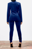 Blue Street Solid Patchwork Turndown Collar Long Sleeve Two Pieces