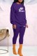 Purple Casual Print Letter O Neck Long Sleeve Two Pieces