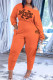 Orange Casual Letter Print Patchwork Oblique Collar Long Sleeve Two Pieces