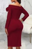 Blue Street Solid Patchwork Off the Shoulder Pencil Skirt Dresses
