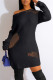 Black Sexy Casual Solid See-through O Neck Long Sleeve Dresses