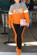 Orange Casual Letter Print Patchwork Hooded Collar Long Sleeve Two Pieces