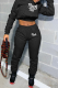 Black Casual Print Letter Hooded Collar Long Sleeve Two Pieces