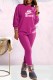 Rose Red Casual Print Letter O Neck Long Sleeve Two Pieces