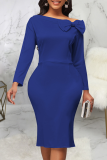 Blue Street Solid Patchwork Off the Shoulder Pencil Skirt Dresses