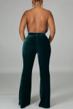 Green Casual Solid Patchwork Regular High Waist Trousers