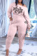 Pink Casual Letter Print Patchwork Oblique Collar Long Sleeve Two Pieces