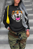 Black Casual Daily Print Basic O Neck Tops