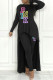 Black Casual Letter Print Asymmetrical O Neck Long Sleeve Two Pieces