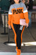 Orange Casual Letter Print Patchwork Hooded Collar Long Sleeve Two Pieces