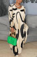 Khaki Casual Print Patchwork O Neck Long Sleeve Dresses