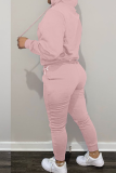 Pink Street Print Letter Hooded Collar Long Sleeve Two Pieces
