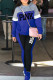 Blue Casual Letter Print Patchwork Hooded Collar Long Sleeve Two Pieces