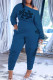 Blue Casual Letter Print Patchwork Oblique Collar Long Sleeve Two Pieces