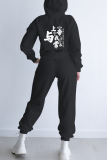 Red Casual Print Patchwork Hooded Collar Long Sleeve Two Pieces