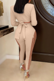 Red Sexy Solid Mesh Turndown Collar Long Sleeve Two Pieces