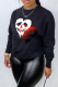 Black Vintage Skull Patchwork O Neck Tops