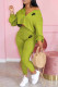 Army Green Fashion Street Print Letter V Neck Long Sleeve Two Pieces
