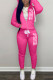 Rose Red Casual Daily Letter Print Patchwork Hooded Collar Long Sleeve Two Pieces